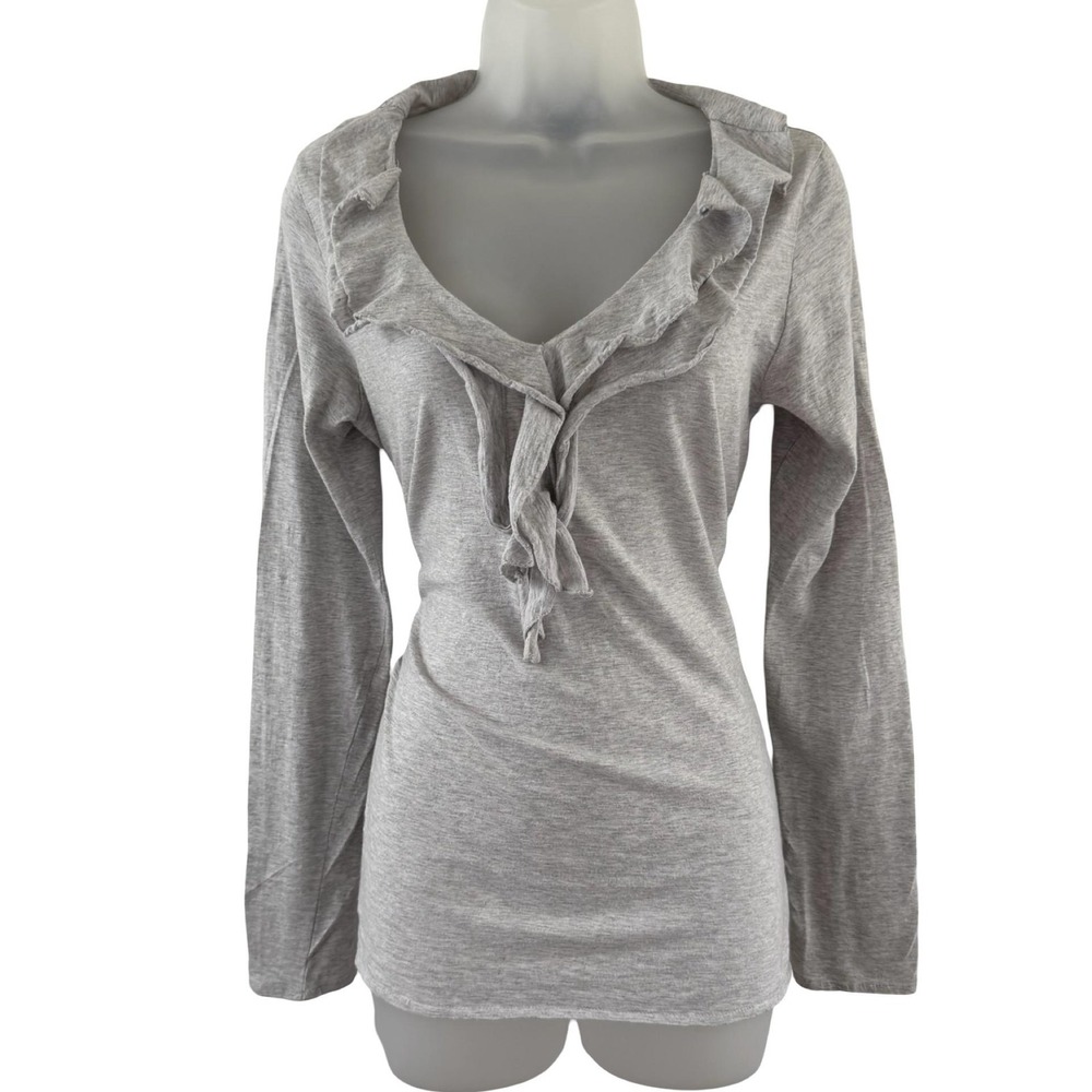 Y2K Polo Jeans Co Ralph Lauren Shirt Womens M Gray Ruffle Long Sleeve Top Tie